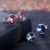 S925 Silver Round Stud Earrings Purple Crystal Sparkling Jewelry