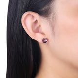 S925 Silver Round Stud Earrings Purple Crystal Sparkling Jewelry