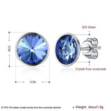 S925 Silver Round Stud Earrings Purple Crystal Sparkling Jewelry