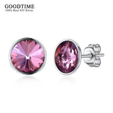 S925 Silver Round Stud Earrings Purple Crystal Sparkling Jewelry
