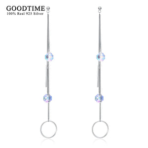 Crystal Tassel Dangle Earrings 925 Silver