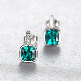 Silver 925 Emerald Green Gemstone Earring Studs Elegant Wedding Earring