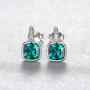 Silver 925 Emerald Green Gemstone Earring Studs Elegant Wedding Earring