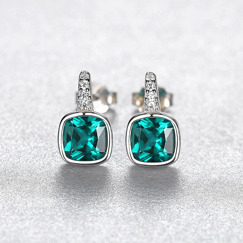 Silver 925 Emerald Green Gemstone Earring Studs Elegant Wedding Earring