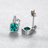 Silver 925 Emerald Green Gemstone Earring Studs Elegant Wedding Earring