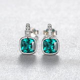 Silver 925 Emerald Green Gemstone Earring Studs Elegant Wedding Earring