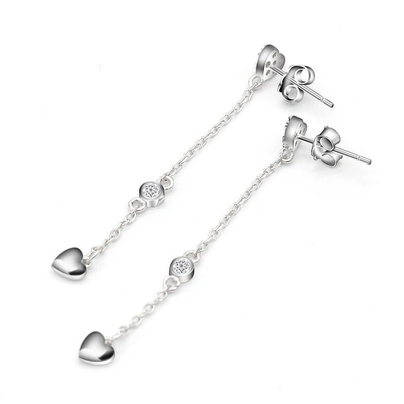 Silver 925 Heart Chain Earrings for Women Girls Wedding Gift