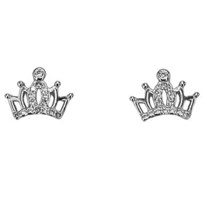 Silver 925 Crown Earrings with Rhodium Plated Zirconia