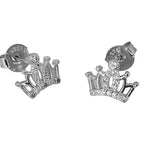 Silver 925 Crown Earrings with Rhodium Plated Zirconia