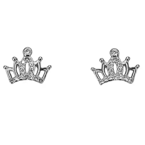 Silver 925 Crown Earrings with Rhodium Plated Zirconia