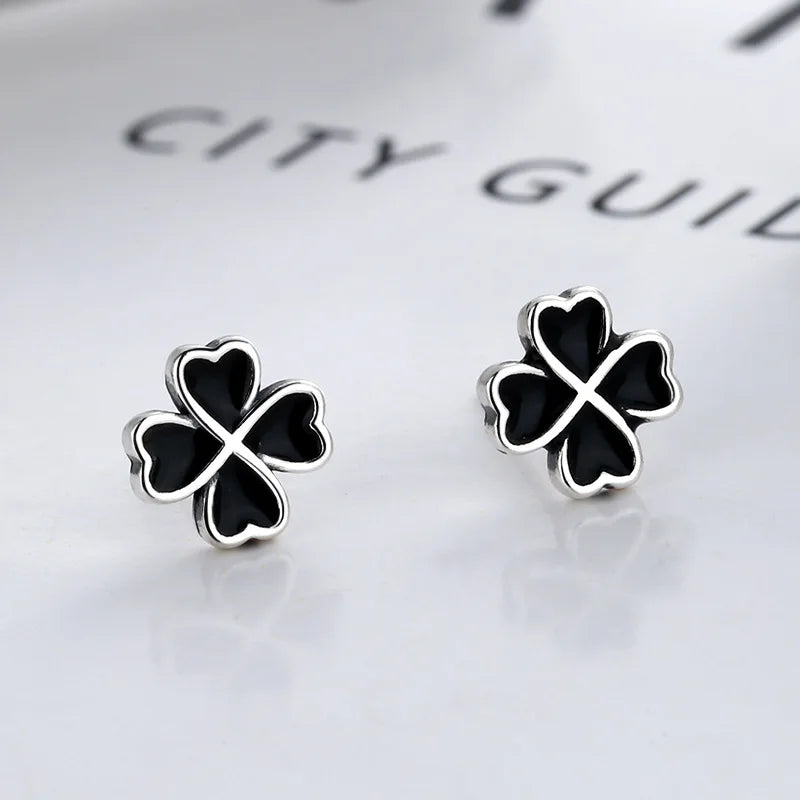 Sterling Silver Girls' Four Leaf Grass Earrings