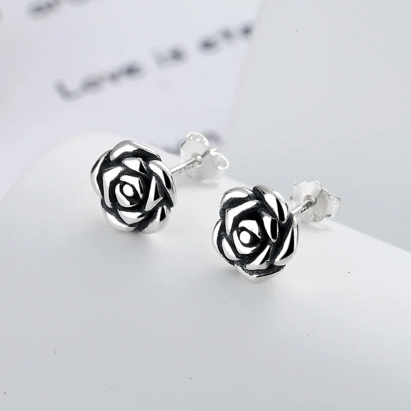 Sterling Silver 925 Flower Earrings Small Vintage Style Women's Earrings