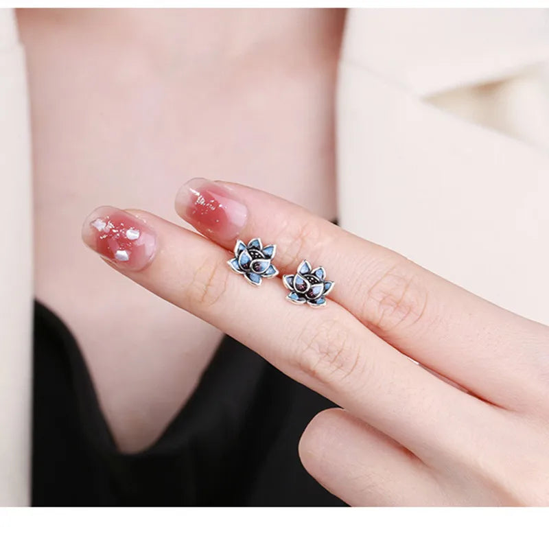Sterling Silver Flower Earrings Vintage Style Stud Earrings