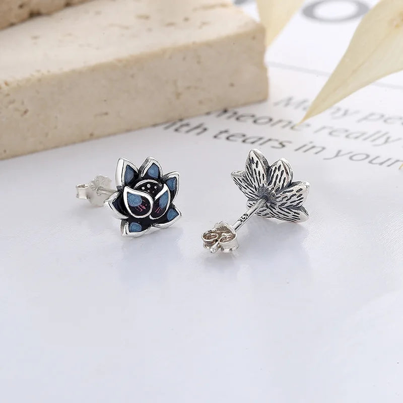 Sterling Silver Flower Earrings Vintage Style Stud Earrings