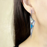 Turquoise Triangle Earrings, Sterling Silver 925, Lucky Charm Jewelry