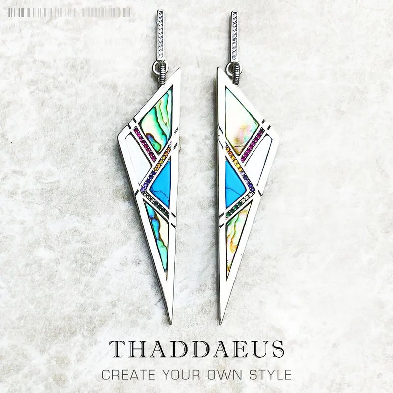 Turquoise Triangle Earrings, Sterling Silver 925, Lucky Charm Jewelry