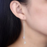 925 Silver Tassel Crystal Flower Drop Earrings