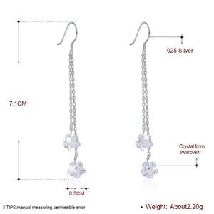 925 Silver Tassel Crystal Flower Drop Earrings