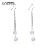 925 Silver Tassel Crystal Flower Drop Earrings