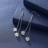 925 Silver Tassel Crystal Flower Drop Earrings