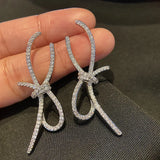 925 Silver Bowknot Earrings with Zircon for Weddings