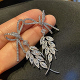 925 Silver Bowknot Earrings with Zircon for Weddings
