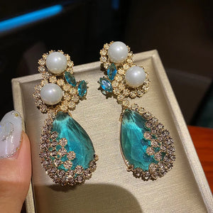925 Silver Yellow Water Drop Pearl Shape Earrings Retro Party Jewelry