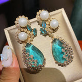 925 Silver Yellow Water Drop Pearl Shape Earrings Retro Party Jewelry
