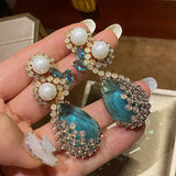 925 Silver Yellow Water Drop Pearl Shape Earrings Retro Party Jewelry