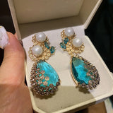 925 Silver Yellow Water Drop Pearl Shape Earrings Retro Party Jewelry