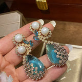 925 Silver Yellow Water Drop Pearl Shape Earrings Retro Party Jewelry