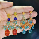 Sterling Silver Drop Long Earrings Zircon Crystal Wedding Party Jewelry