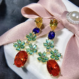 Sterling Silver Drop Long Earrings Zircon Crystal Wedding Party Jewelry