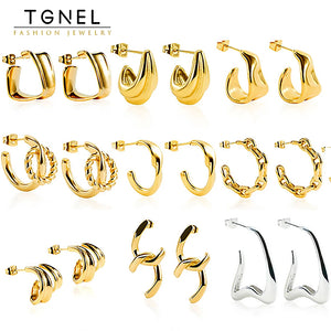 High Hoop Earrings 316L Stainless Steel Plated Open U/C/Irregular Thre