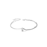 S925 Sterling Silver Double Round Beads Women's Bracelet Set