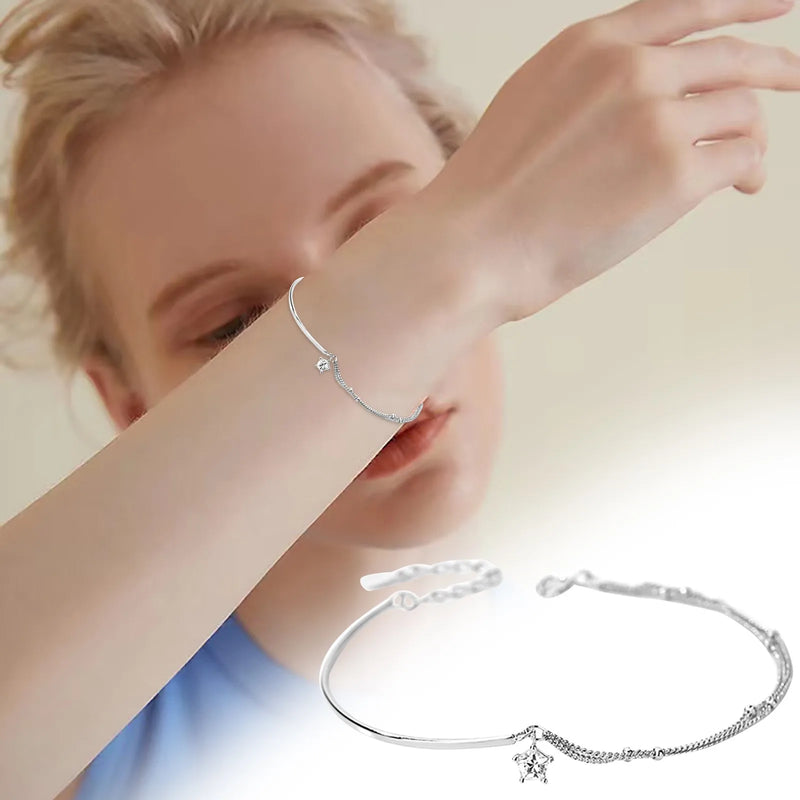 S925 Sterling Silver Double Round Beads Women's Bracelet Set
