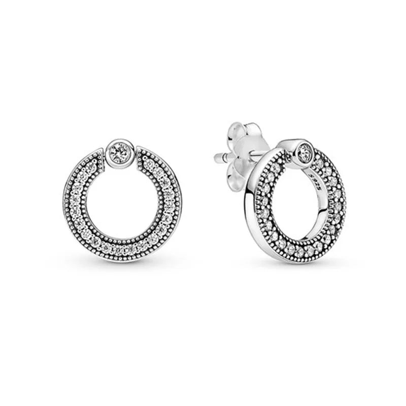 Crown Pave Heart Stud Earrings 925 Sterling Silver