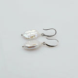 Baroque Pearl Drop Earrings Silver Coin Shape