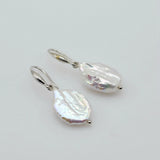 Baroque Pearl Drop Earrings Silver Coin Shape