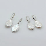 Baroque Pearl Drop Earrings Silver Coin Shape