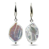 Baroque Pearl Drop Earrings Silver Coin Shape