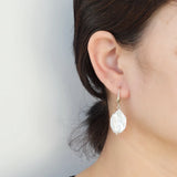 Baroque Pearl Drop Earrings Silver Coin Shape