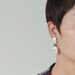 Natural Pearl Long Earrings Rectangular Pearl Baroque Earrings