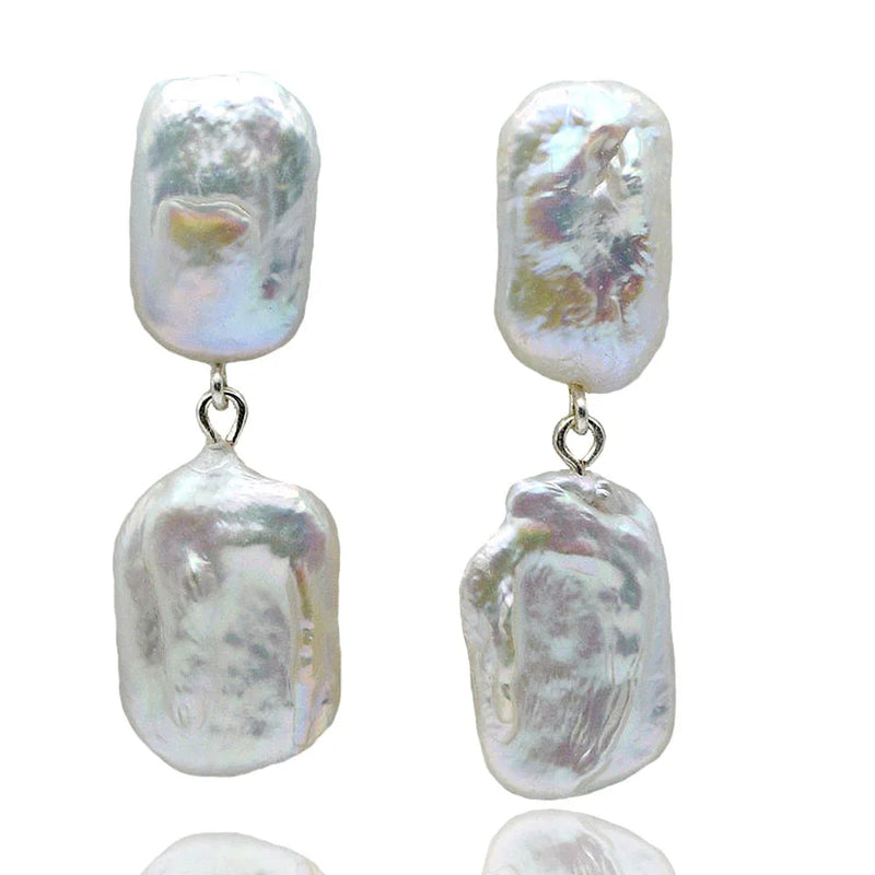Natural Pearl Long Earrings Rectangular Pearl Baroque Earrings