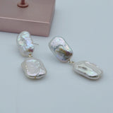 Natural Pearl Long Earrings Rectangular Pearl Baroque Earrings