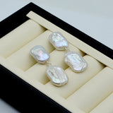 Natural Pearl Long Earrings Rectangular Pearl Baroque Earrings