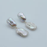 Natural Pearl Long Earrings Rectangular Pearl Baroque Earrings