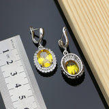 925 Silver Yellow CZ Bridal Dangle Earrings Set for Women