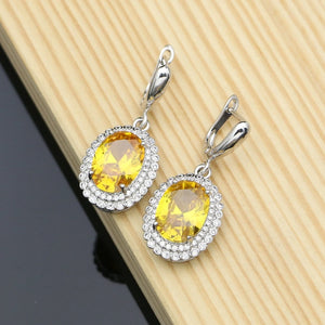 925 Silver Yellow CZ Bridal Dangle Earrings Set for Women
