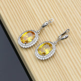 925 Silver Yellow CZ Bridal Dangle Earrings Set for Women